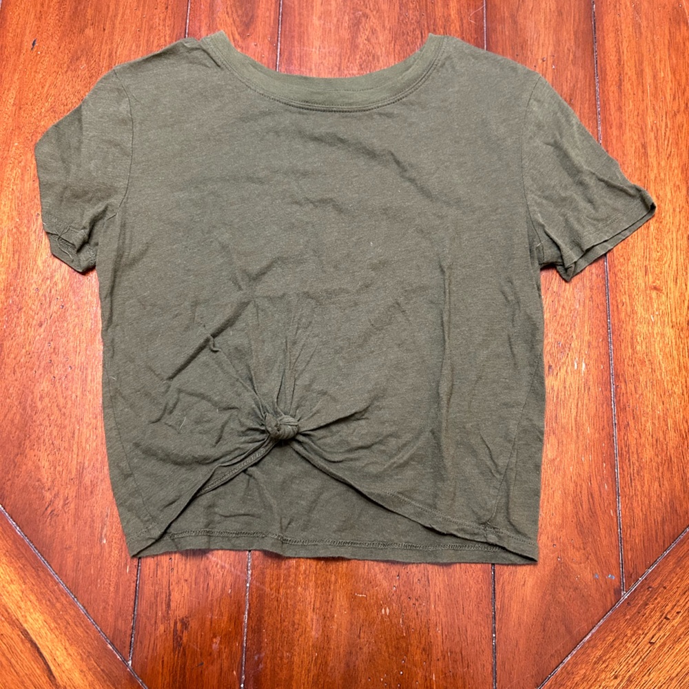 Army green tie front crop top